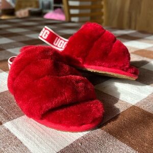 UGG Kids' Red Fluffy Slippers Brand New